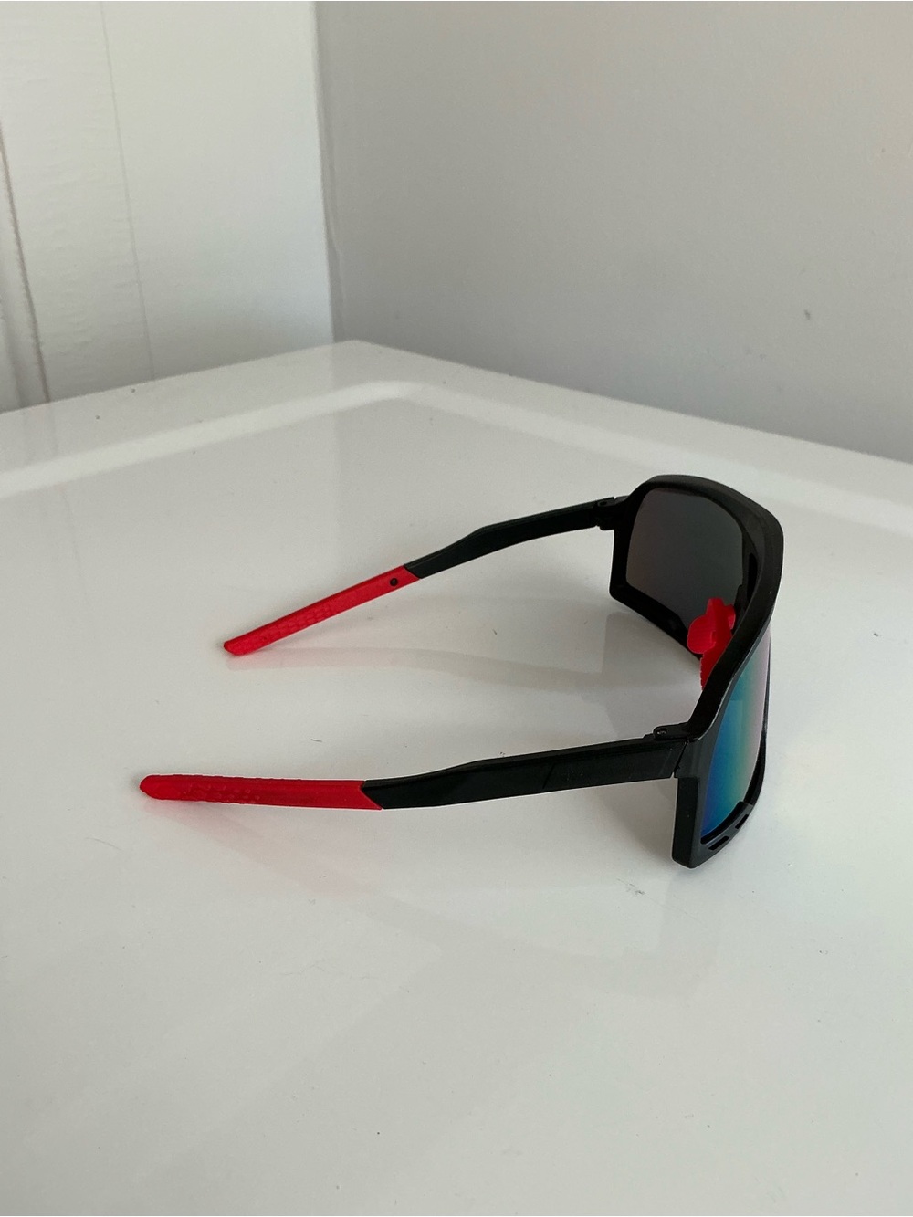 Men's Sports Wrap Sunglasses - Red/Black Frame with Mirrored Orange Lens - Picture 2 of 7